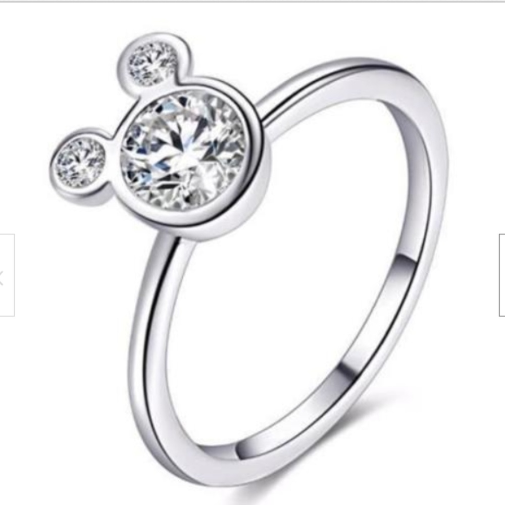 Mickey Mouse Icon Ears Ring Silver Size 7 Silver Plated Cubic Zirconia